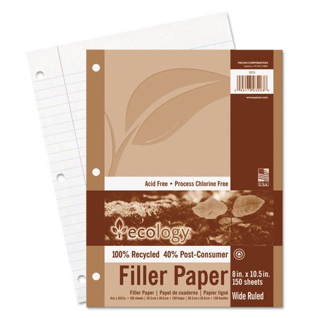 PACON Ecology Filler Paper, 3-Hole, 8 x 10.5, Wide/Legal Rule, PK150 3203
